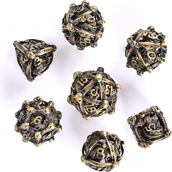 DND Metal Dice Set, UBEUCK 7PCS Gear Metal DND Dice Set for Dungeons & Dragons Board Games Boxes (Bronze dice)