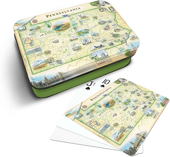 Pennsylvania State Map Standard 52-Deck Playing Cards - Official Vegas Poker Size