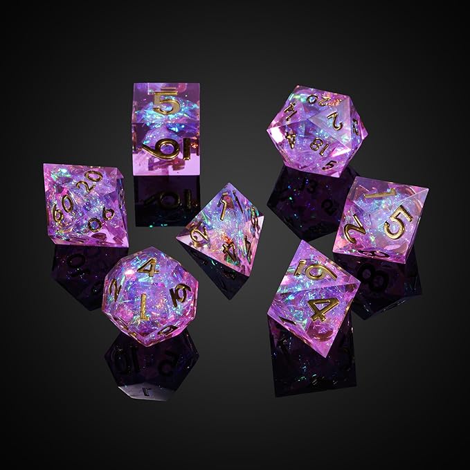 7PCS DND Dice Set,Handmade Sharp Edge Dice Set D&D RPG Polyhedral Die,for Dungeons and Dragons TTRPG Games Roleplaying Games Pathfinder,with Gift Box(Violet)