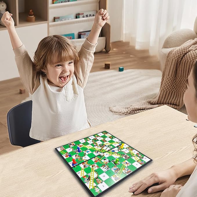 KIDAMI Magnetic Snakes and Ladders Board Game Set, Folding Portable Design, Family Travel Game Set Gift for Kids and Adults (11.2 inch x 11.2 inch)