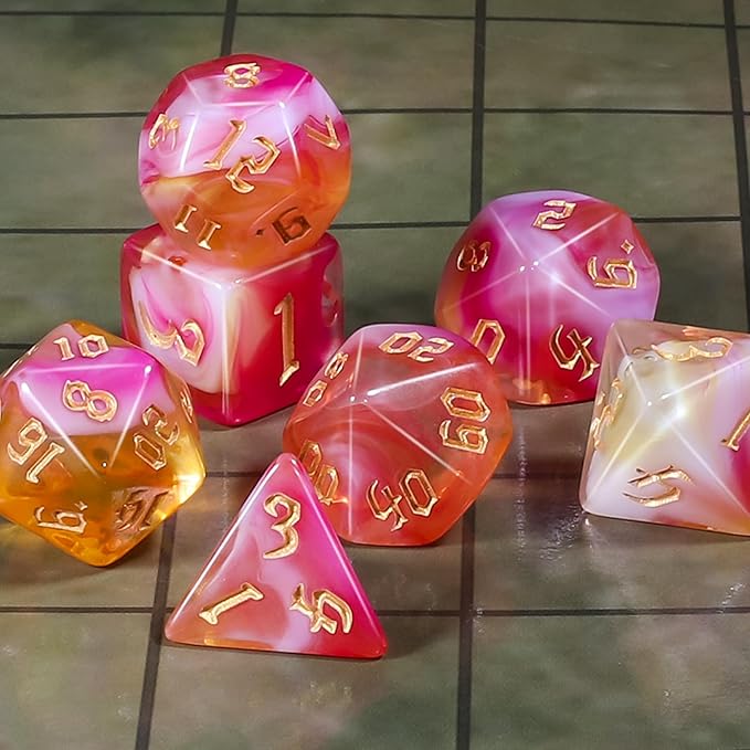 CiaraQ DND Polyhedral Dice Set for Dungeons and Dragons RPG MTG Role Playing Table Games-with 1 Dice Pouch (Pink + Yellow)
