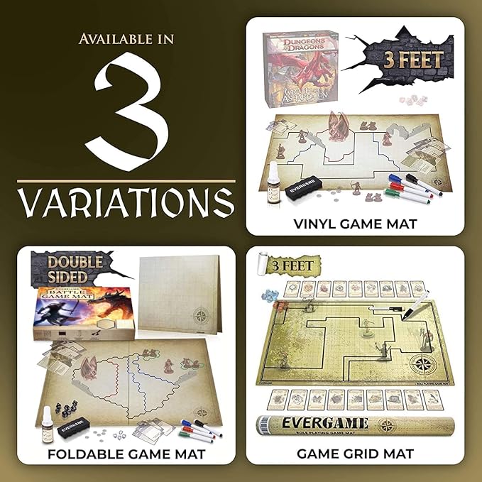 Dungeons & Dragons Game Mat - 23x27 - Ultimate DND Board Game Map w/Dice Set - Double-Sided w/Hex & Square Grid - Epic Role Playing Gaming Experience