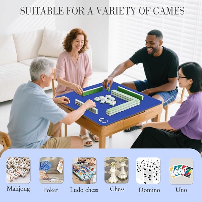 Mahjong Mat for Table | Neoprene Anti-Slip Noise Reduction | 32.4x32.4 Inch Blue | Perfect for American Mahjong, Poker, Card & Board Games | Great Gift Idea(Custom Letter C Edition)