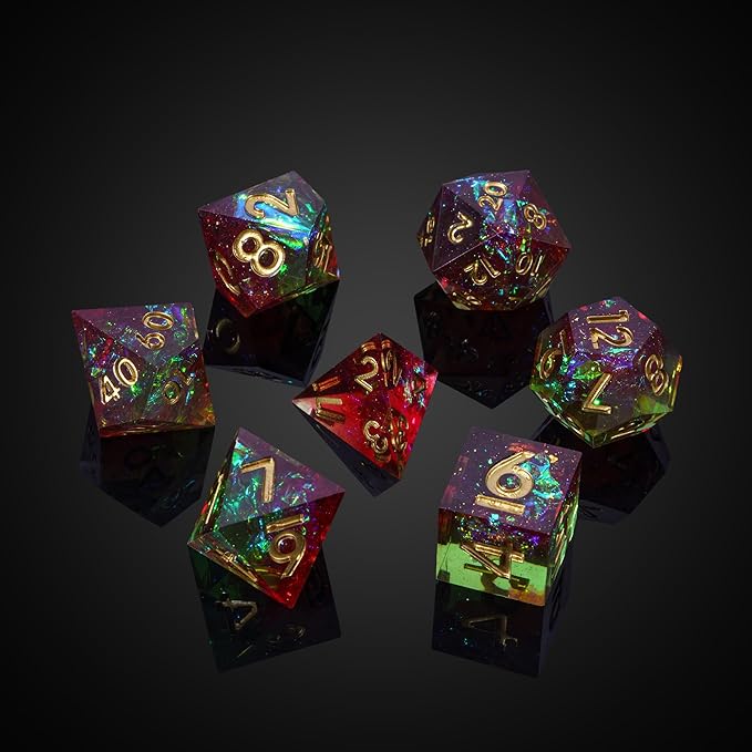 7PCS DND Dice Set,Handmade Sharp Edge Dice Set D&D RPG Polyhedral Die,for Dungeons and Dragons TTRPG Games Roleplaying Games Pathfinder,with Gift Box(Green with Red)