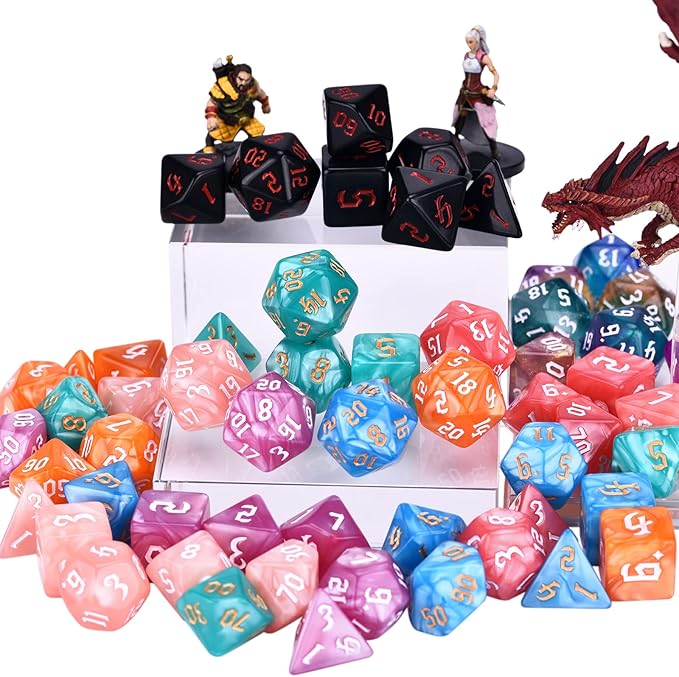 RPG Dice Sets 30 X 7-Die DND Polyhedral Dice (210pcs) with a Large Drawstring Bag for Dungeons and Dragons Tabletop Role Playing Games