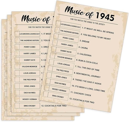 80th Birthday Party Games, Music of 1945 Games, Birthday Party Supplies for Adults, Fun 1945s Party Game，Pack of 30 Cards