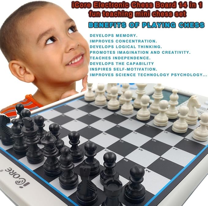 iCore Electronic Chess Set - Brain ADHD Power Training with Talking Tutor and Challenging Games - Perfect for Kids and Family Fun