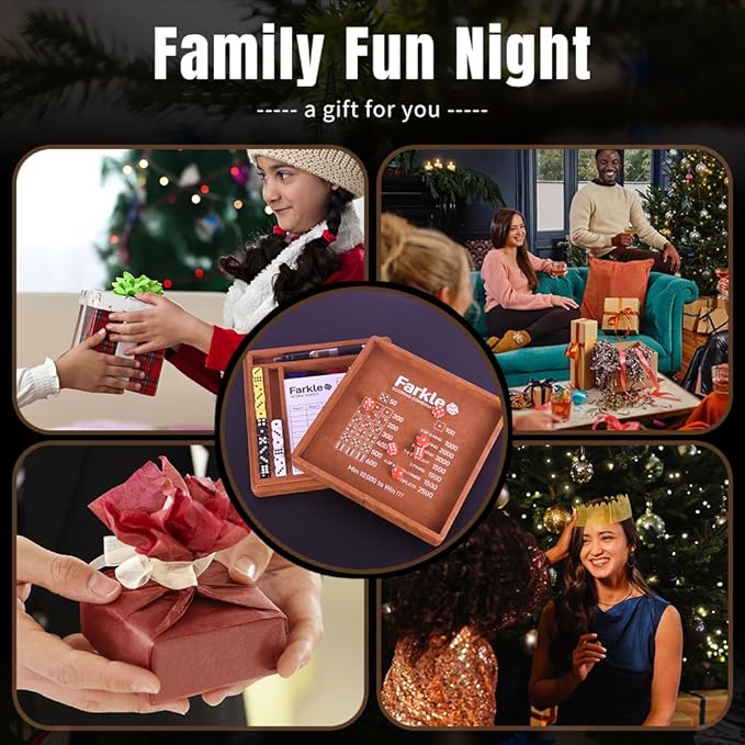 Farkle Dice Tray and Storage Case - Includes Embedded Scoring Combinations, 4 Sets of 6 Pearl Dice, 50 Sheet Score, 2 Scoreboards, 12 Scoring Sticks, and a Pen for The Classic Family Games (Brown)