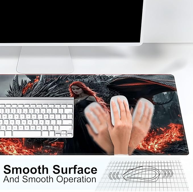for MTG Playmat for Trading Card Games, Non-Slip Rubber Smooth Surface with Stitched Edges, Durable Desk Pad for Card Games, Custom Anime Playmat, Red Haired Woman Dragon