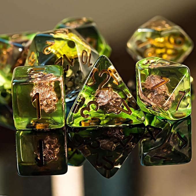 UDIXI 7PCS Polyhedral Dice Set, 7-Die DND Dice Set Filled with Wolf Head for Role Playing Games as Dungeons and Dragons RPG Table Games?D&D (Druid)