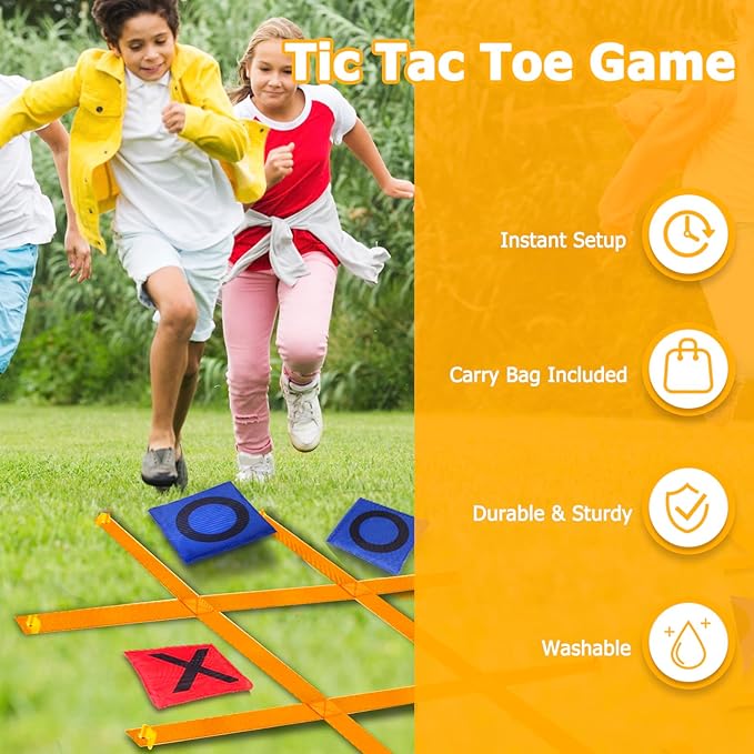 Tic Tac Toe Game - 4 Ft x 4 Ft Giant Bean Bag Toss Tic Tac Toe Outdoor Game for Backyard, Camping, Lawn, Fun Outdoor Games for The Family and Kids - Portable Yard Game Requires No Assembly