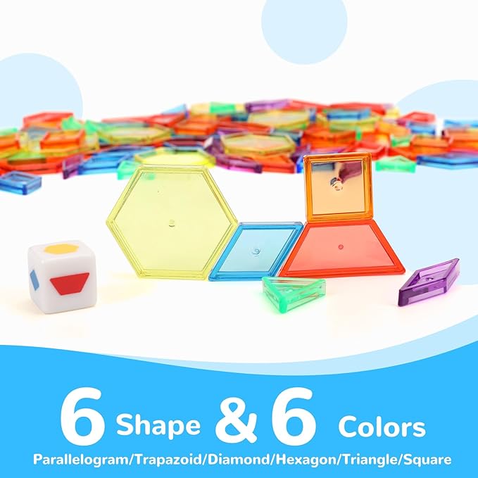 140 Pcs Transparent Pattern Blocks Set for Light Table, Geometric Shapes Blocks, Math Manipulative for Shape Recognition, Light Table Accessories and Manipulatives