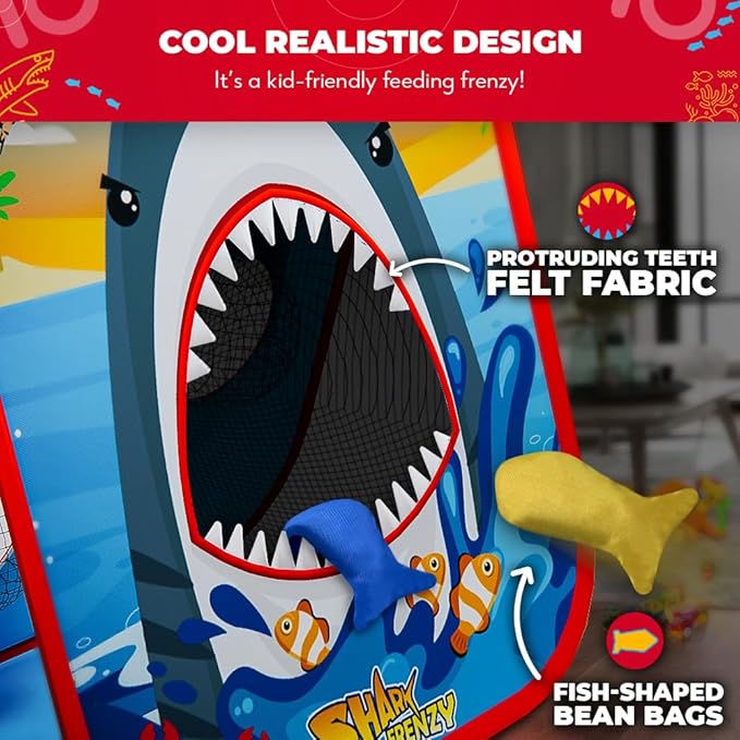 Swooc Games® - Shark Frenzy™ | 2-in-1 Bean Bag Toss Game for Kids | 5-Second Setup Toddler Party Games for Kids | Toddler Outdoor Fun | Corn Hole Shark Toys for Boys | Cornhole Game Set Outside
