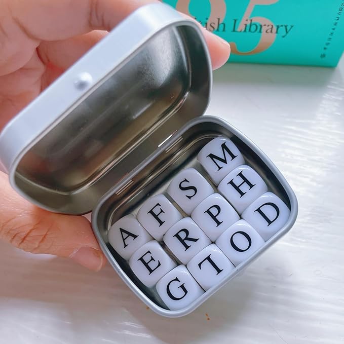 Crossword Solitaire Dice Game, Puzzle Word Game with Letter Dice, Dice Games for Adults Kids, Travel Alphabet Spelling Board Game with Small Case