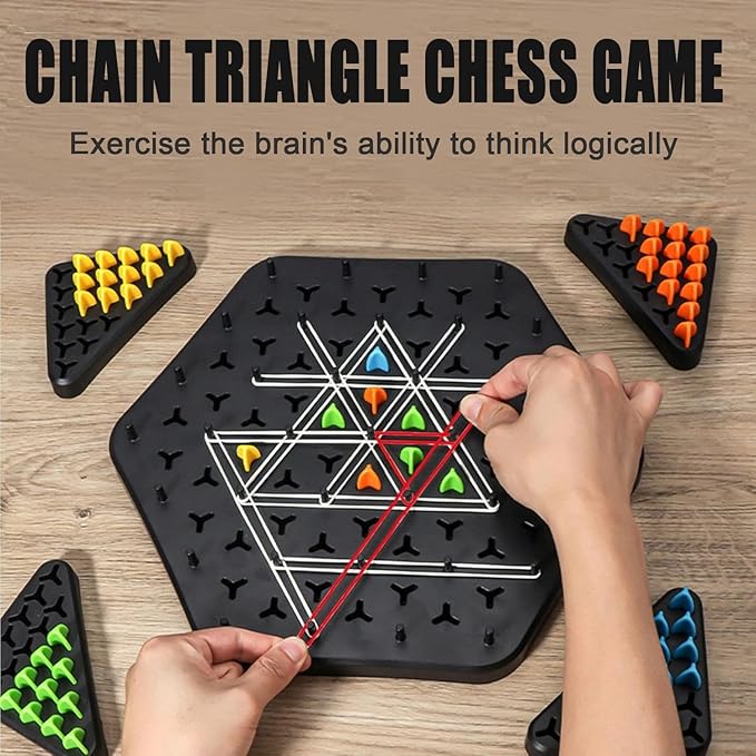 Chain Triangle Chess Game, Rubber Band Chess Board Tabletop Game, Family Puzzle Tabletop Game for Kids and Adults for 2 to 4 Players