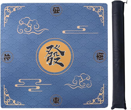 ZGME Mahjong Mat, Anti Slip & Noise Reduction Table Cover for Mahjong, Dominoes, Poker, Card, Tile and Board Games, Rubber Game Mat with Carrying Bag and 3 Dice (Blue, 31.5 x31.5 Inches)