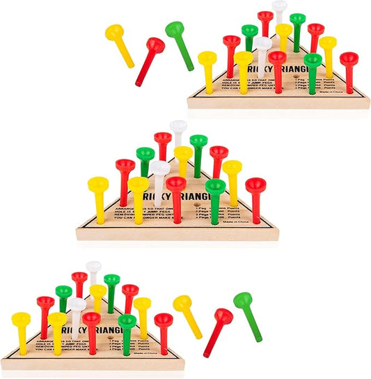 3 Pack - Wooden Triangle Peg Board Game - Retro Mini Travel Game