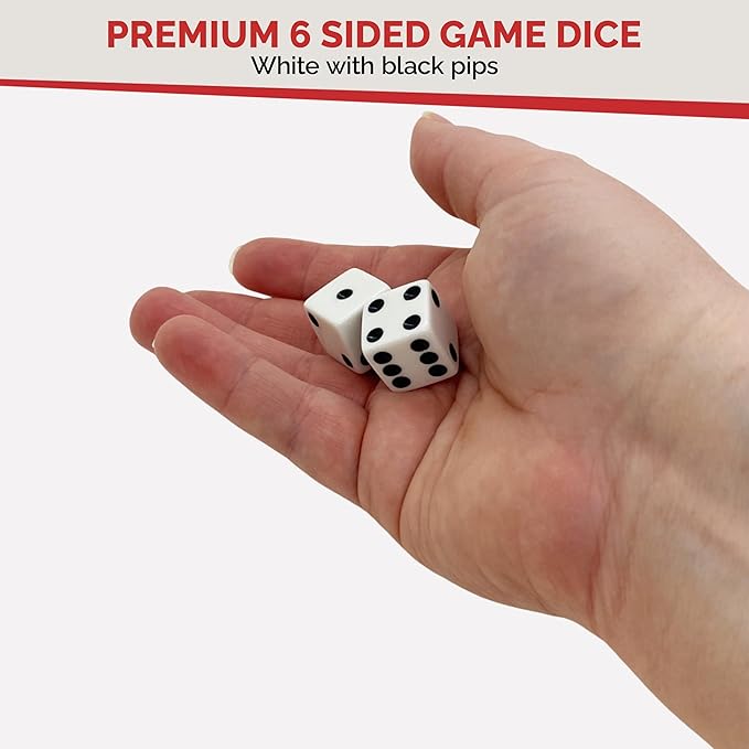 MR CHIPS D6 Standard 16 mm Opaque Dice with Pip Dots - 100 Pack - White