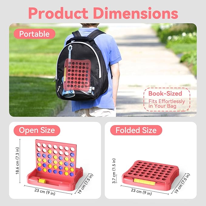 Pup Go 4 in a Row Game, Connect & Win Four in a Row Board Game, Portable 2-Player Strategy Games for Travel, Gift for Girl Age 3 4 5 6 7 8-12, Family Games Foldable Design with 6 Spare Discs Pink