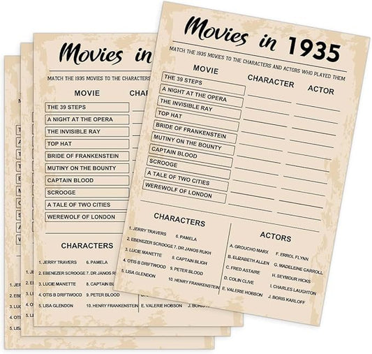 QUPT 90th Birthday Party Games, Movies in 1935 Games, Birthday Party Supplies for Adults, Fun 1935s Party Game，Pack of 30 Cards