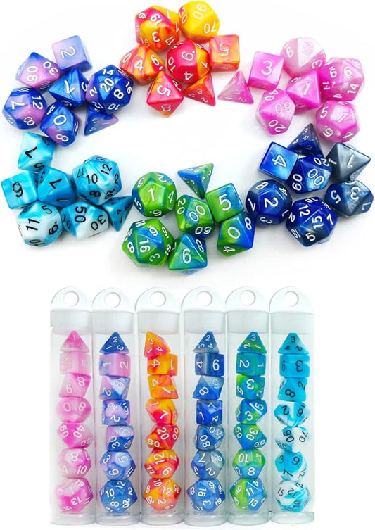 Bescon Mini Gemini Two Tone Polyhedral RPG Dice Set 10MM, Mini RPG Dice Set D4-D20 in Tube Packaging, Assorted Colored of 42pcs (7X6