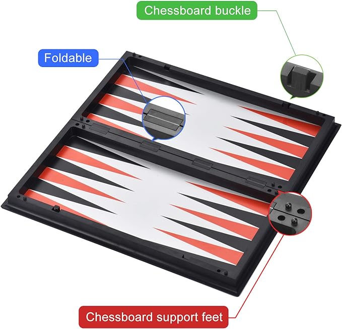 3 in 1 Magnetic Chess Checkers Backgammon Board Game Set with Folding Board Travel Games for Kids and Adults (Chess: Gold & Silver)