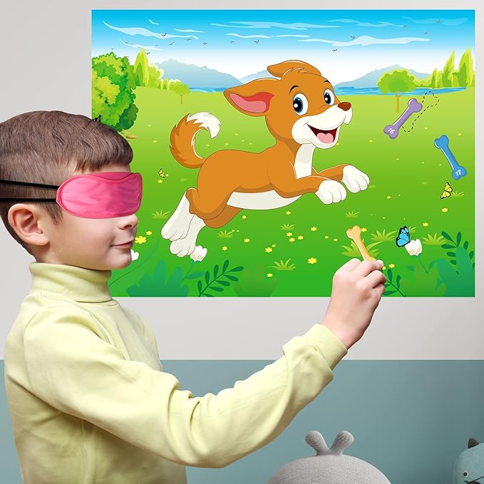 Morcheiong Pin The Tail on The Dog Birthday Party Game with 48pcs Bones, Give The Puppy A Bone Game for Kids' Dog Birthday Party Supplies