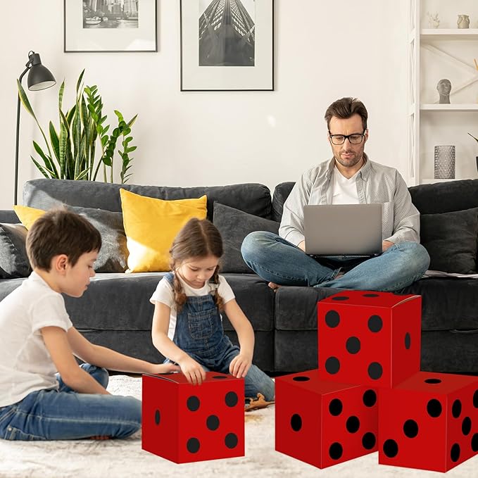 16PCS Large Casino Dice Boxes 11 Inch Casino Theme Party Decoration Jumbo Giant Dice Favor Boxes Bulk for Board Game Night Table Centerpiece Las Vegas Graduation Prom Birthday Party Supply, Red