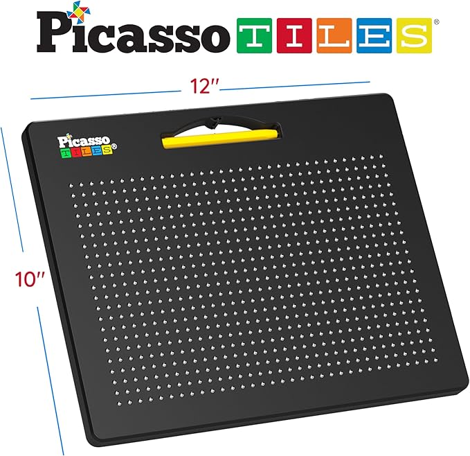PicassoTiles 2PK 4-in-1 Magnetic Drawing Board 12x10 inch Large Magnet Tablet Pad with 4 Facings Lowercase & Uppercase Alphabets, Numbers, & Freestyle STEM Learning Writing Reading Playboard PTB06