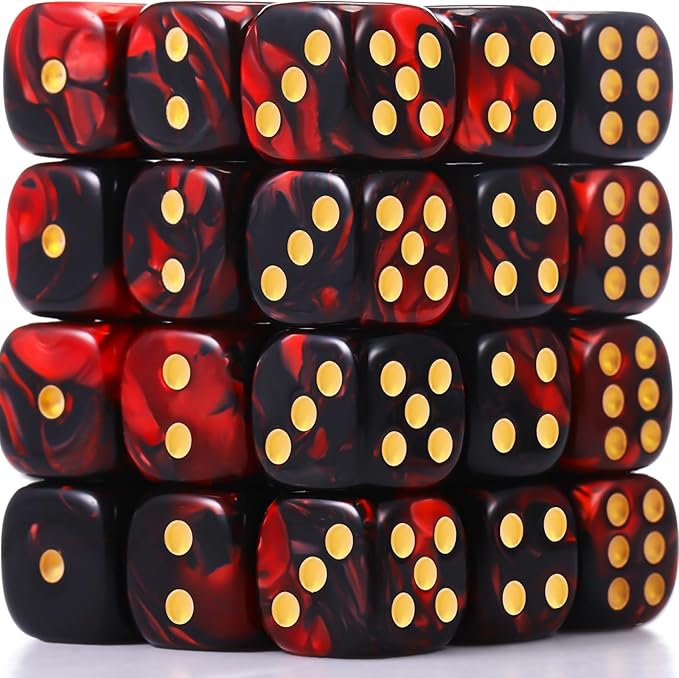 TecUnite 25 Pieces Colored Dice 6 Sided Dice Set, 6 Sided Standard Dices with Black Drawstring Storage Bag for Board Games, Parties, Math Learning, Classroom(Dark Red Black,6 Sides)