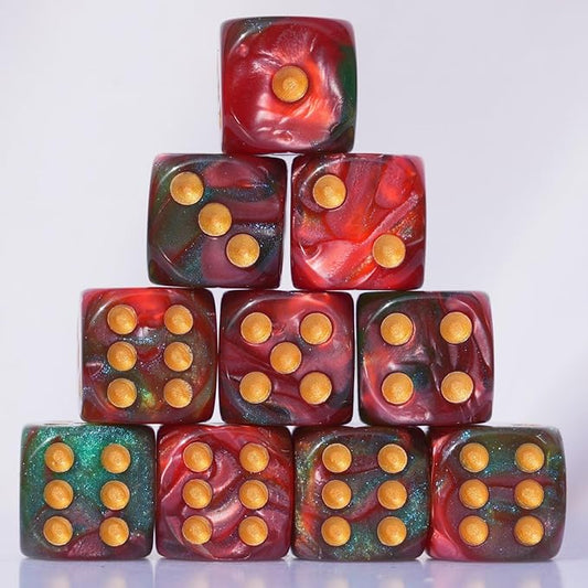 10 PC D6 dice 16mm Acrylic Dice Set for RPG MTG DND Dice Table Games and Board Games (Red + Green)
