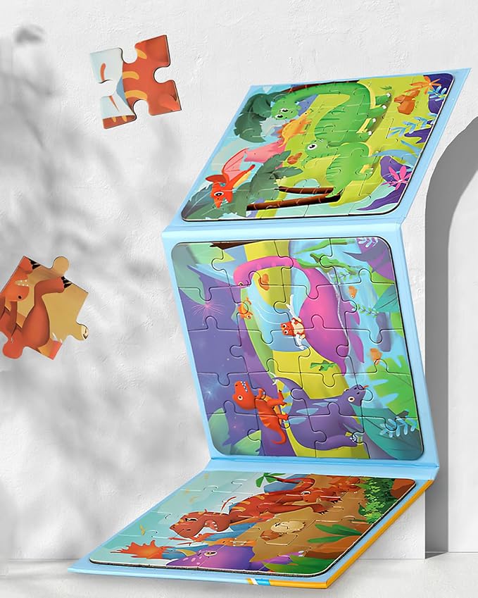 Dinosaur Magnetic Puzzles for Toddlers 3-5, 3 in 1 Travel Puzzles Book Games for Kids Ages 2-4, Travel Games and Toys for 3 4 5 6 Year olds Boys and Girls (Dinosaur 1)