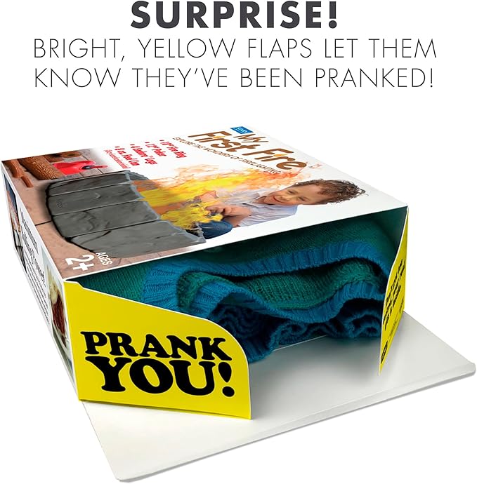 Prank-O My First Fire Prank Gift Box – Empty Box for Wrapping Real Presents – Hilarious Fake Packaging for Birthdays, Christmas, and Holidays – Fun Gag Gift Box for Men, Women, and Kids