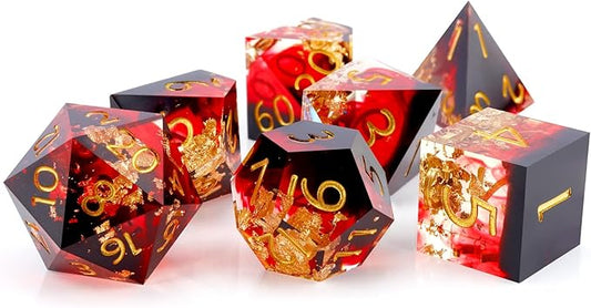 Haxtec DND Sharp Edge Resin Dice Set With Case, D&D Polyhedral Set for Dungeons and Dragons TTRPGs Gift