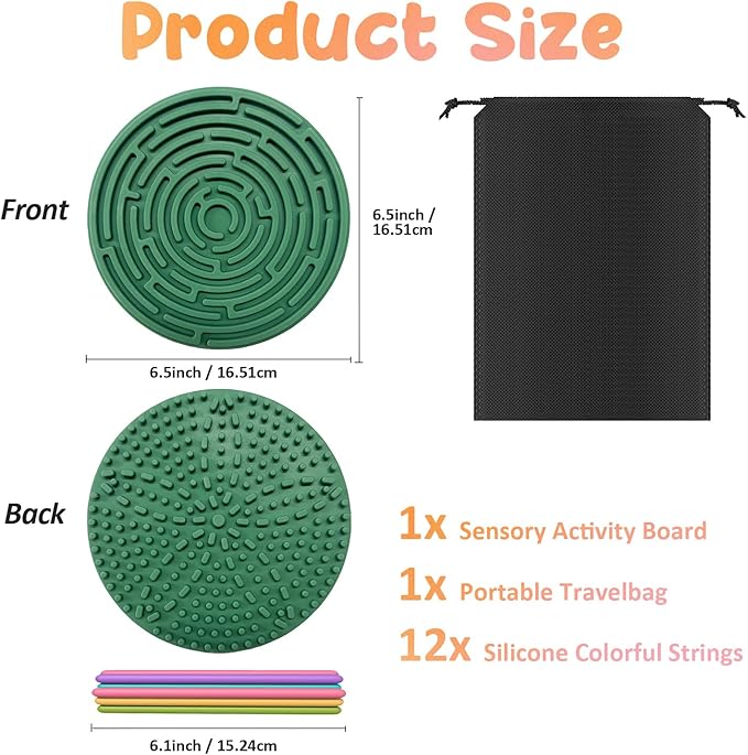Sensory Activity Board for Kids and Adults, Double-Sided Silicone Fidgets Toys - Silent, No Mess, for Calming, Stress Anxiety, ADHD&Autism - Includes Portable Travel Bag &12Strings Rainbow