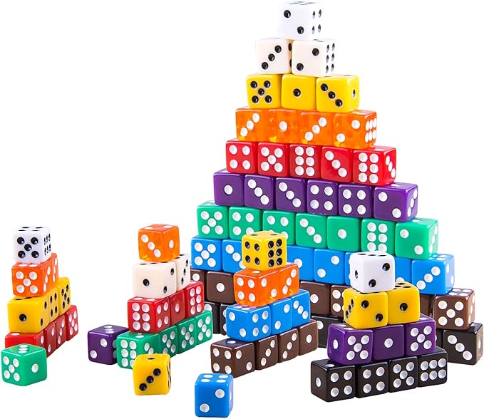 AUSTOR 100 Pieces 12mm Dices 6 Sided Game Dice Set Square Corner Dice with a Drawstring Pouch