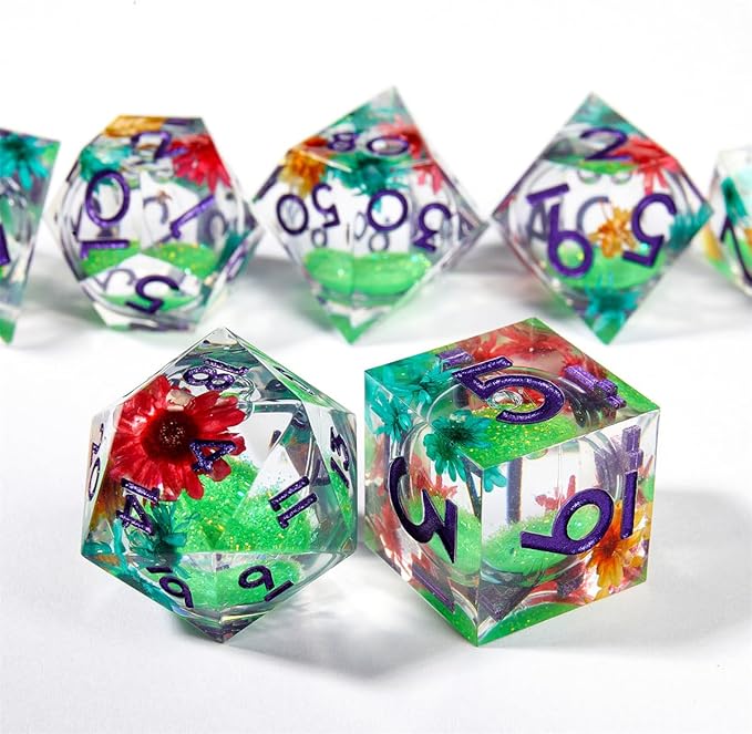 Resin Dice Set Luminous Sand,Dragon and Dungeon Polyhedral Dice, Punk Style Role-Play RPG Explorer MTG Pioneer Game DND Dice Set