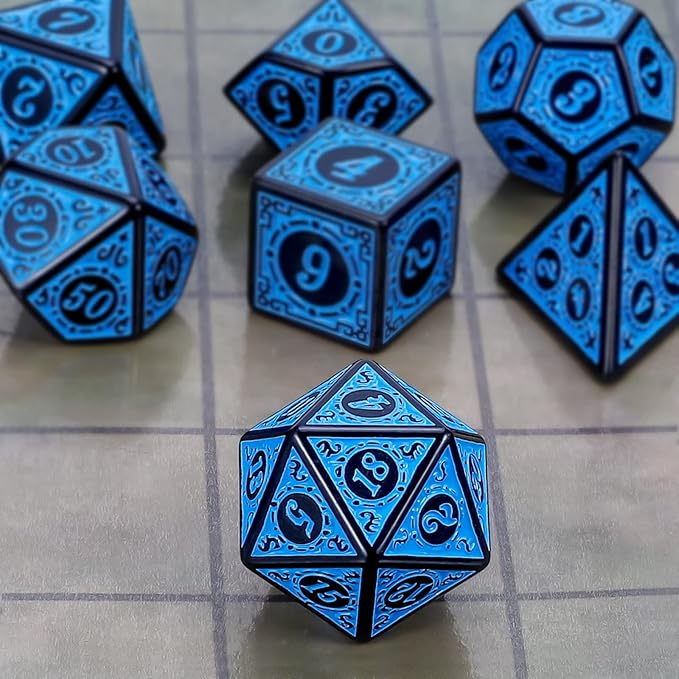 CiaraQ DND Polyhedral Dice Set for Dungeons and Dragons RPG MTG Role Playing Table Games-with 1 Dice Pouch (Blue Engraved Dice)