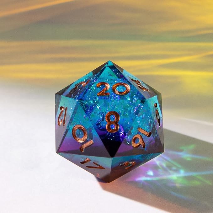 YEMEKO Single D20 Dice - 22mm, 20 Sided D&D Dice for Dungeons and Dragons, DND Dice with Resin Sharp Edge, Handmade Polyhedral for RPG, Roleplaying Games MTG Table Games(Blue Red)