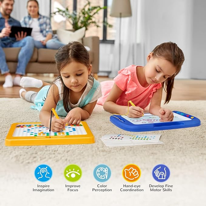 SGILE 2 Pack Magnetic Drawing Board, Magna Dots Doold Pad and Large Magnet Sketch Tablet for Kids, Early Learning Sensory Art Toddler Toys Preschool Travel Gifts for Boys Girls Age 18 Month+