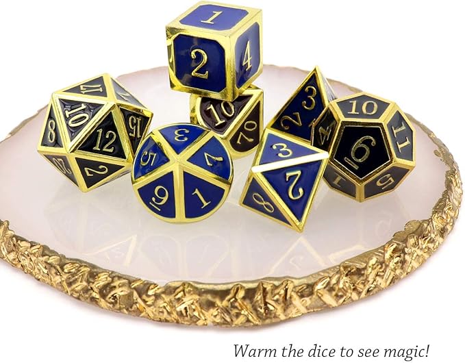 Haxtec Temperature Color Chaning Metal DND Dice Set Gold Blue Polyhedral D&D Dice for RPG Dungeons and Dragons-Gold Black Blue Shift