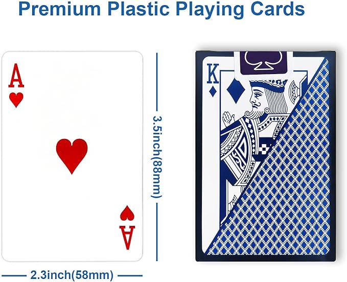 Waterproof Playing Cards, Premium Plastic Playing Cards, Deck of Cards, Poker Cards Games Waterproof Cards for Camping Games, Standard Index Card for Blackjack Bridge Card Games, 1 Deck, Blue