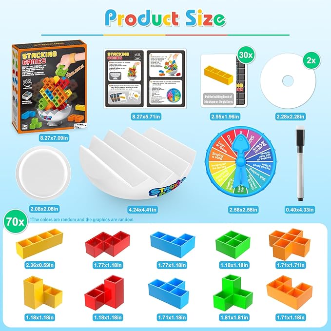 70Pcs Tetra Board Game for Adult & Kids 4-8 8-12, Team Building Blocks Stack Attack Game, Stacking Balance Toy for Family Friend Easter Basket Stuffers