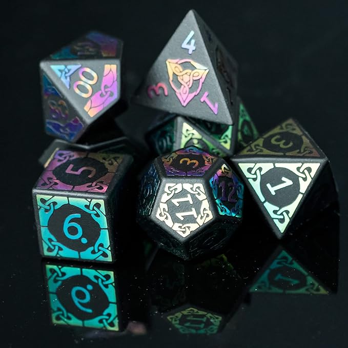 UDIXI Obsidian Dice Gemstone DND Dice Set Stone D&D Dice Colorful Pattern for Dungeons and Dragons and Tabletop Games