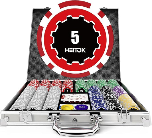 Casino Poker Set with Numbered Chips 500-Piece for Card Board Game, 11.5 Gram with Playing Cards Waterproof for Texas Hold'em, Blackjack Gambling, Card Club or Late Night Poker Games