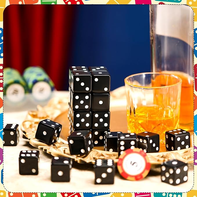 Poen 30 Pcs Standard Dice 25 mm Casino Theme Party Dice Large Opaque Jumbo Acrylic D6 Bulk Sifter for Casino Theme Party Board Vegas Birthday Supply(Black)