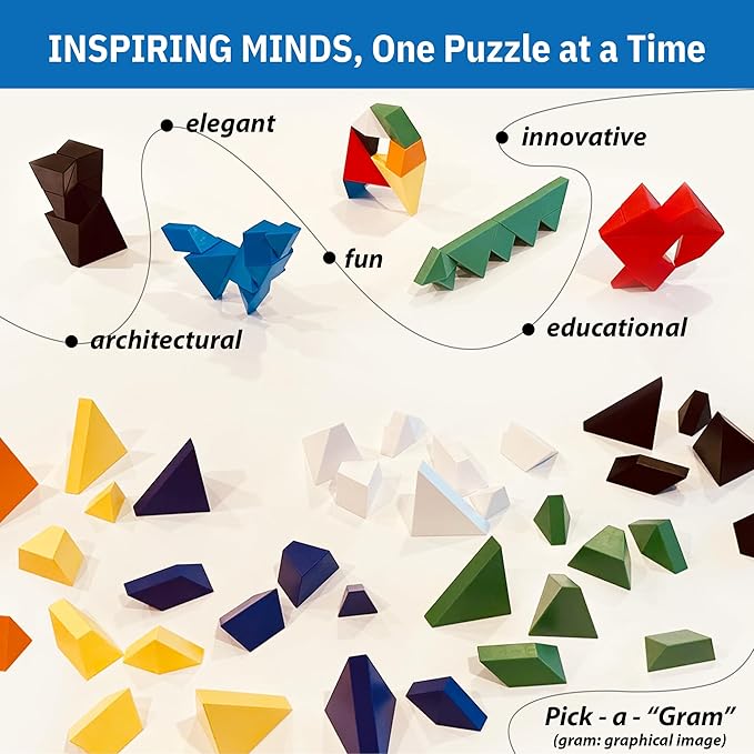 Pickagram Tangrams for Kids Ages 8-12 & Adults 3D Magnetic Tangram Fidget Puzzle: STEM Certified Magnetic Pattern Blocks (Orange)