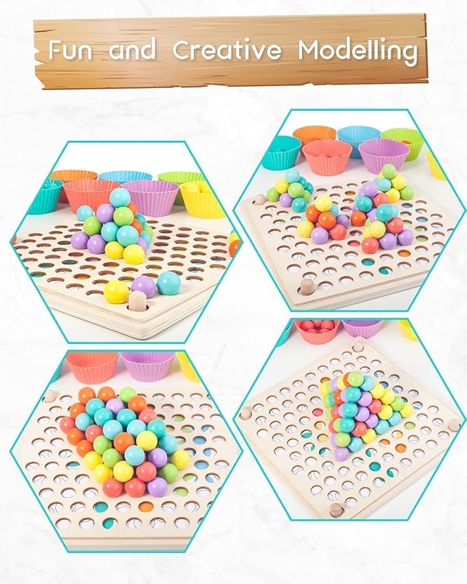 Toddler Montessori Rainbow Beads Learning Toys, Early Educational Preschool Toy-Wooden Peg Board Games and Puzzles for Kids,Stacking Counting Color Sorting Games, Great Gift for 3 4 5 Years Old