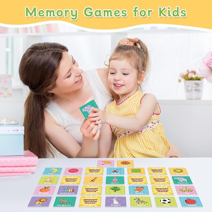 First Words Flashcards-Memory Game, Memory Games for Kids Ages 4-8 & Matching Games for Toddlers 3-5, 60 PCS Phonics Games Flash Cards, Memory Card Game Speech Therapy Materials for Boys & Girls
