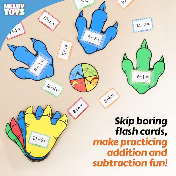 Dino Stomp Math Games for Kindergarten - Subtraction & Addition Flashcards for Kids 5-7